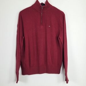 TOMMY HILFIGER Men's Long Sleeve 1/4 Zip High-Neck Red Sweater Size M